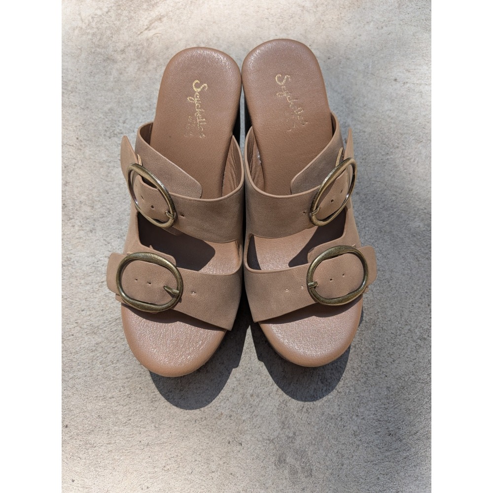 Seychelles Noa Tan Leather Double Buckle Platform Wedge Sandals Womens 5.5 M